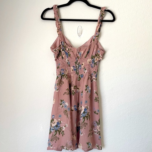 Reformation Elyse Floral Mauve Smocked Sleeveless Mini Dress - Size 8 - Picture 6 of 11